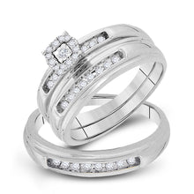 Load image into Gallery viewer, Radiant Love: 10kt White Gold His Hers Round Diamond Cluster Matching Wedding Set 1/3 Cttw - Splendid Jewellery