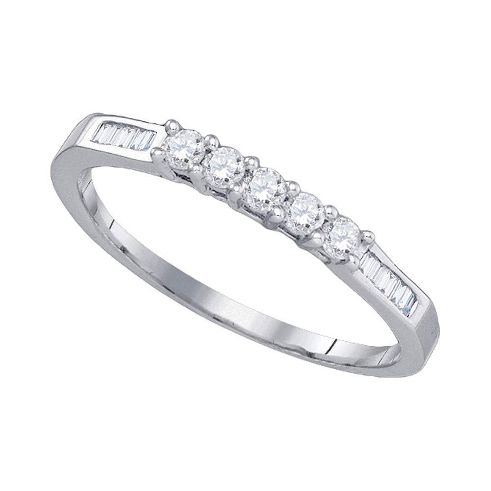 Radiant Love: 10kt White Gold Womens Round Diamond 5 - stone Wedding Band 1/3 Cttw - Splendid Jewellery