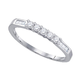 Radiant Love: 10kt White Gold Womens Round Diamond 5 - stone Wedding Band 1/3 Cttw - Splendid Jewellery