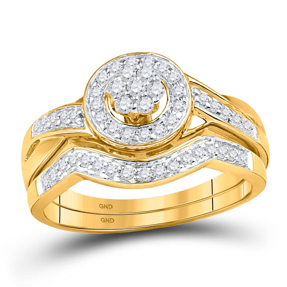 Radiant Love 10kt Yellow Gold Diamond Cluster Bridal Wedding Ring Band Set - Splendid Jewellery