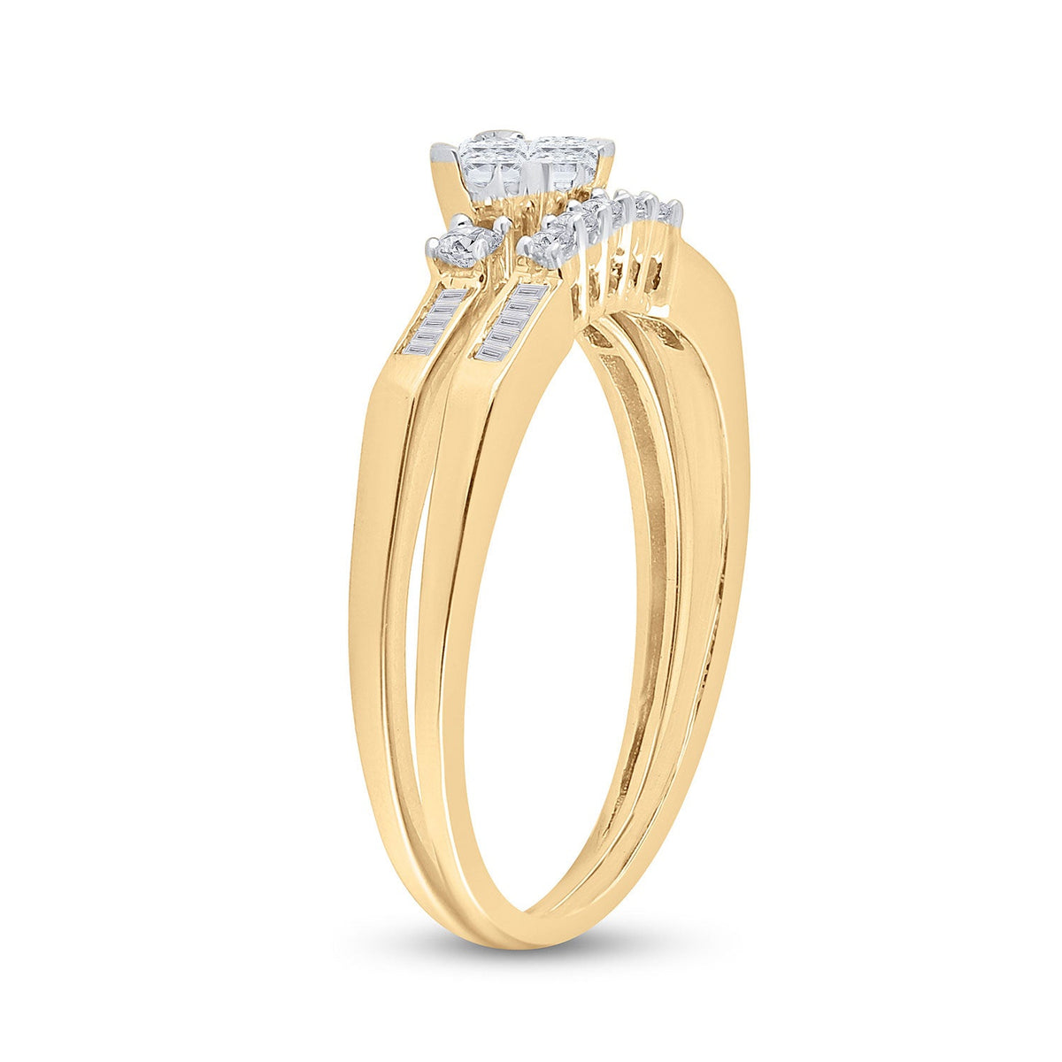 Radiant Love: 10kt Yellow Gold Princess Diamond Bridal Wedding Ring Band Set 1/3 Cttw - Splendid Jewellery