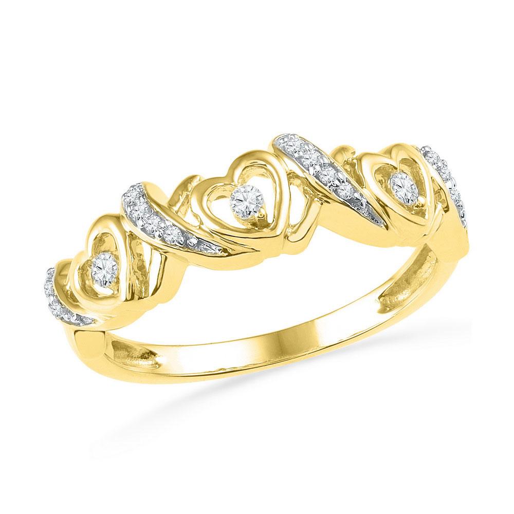Radiant Love: 10kt Yellow Gold Womens Round Diamond Heart Band Ring 1/8 Cttw - Splendid Jewellery