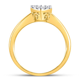 Radiant Love: 10kt Yellow Gold Womens Round Diamond Heart Cluster Ring 1/2 Cttw - Splendid Jewellery