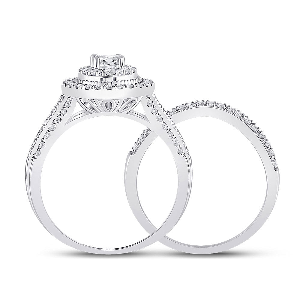 Radiant Love: 14kt White Gold Diamond Bridal Wedding Ring Band Set - Splendid Jewellery