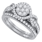 Radiant Love: 14kt White Gold Diamond Cluster Bridal Wedding Ring Band Set - Splendid Jewellery