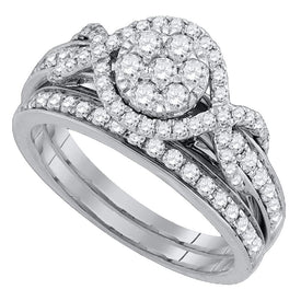 Radiant Love: 14kt White Gold Diamond Cluster Bridal Wedding Ring Band Set - Splendid Jewellery