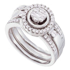 Radiant Love 14kt White Gold Diamond Cluster Bridal Wedding Ring Band Set - Splendid Jewellery