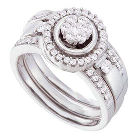 Radiant Love 14kt White Gold Diamond Cluster Bridal Wedding Ring Band Set - Splendid Jewellery