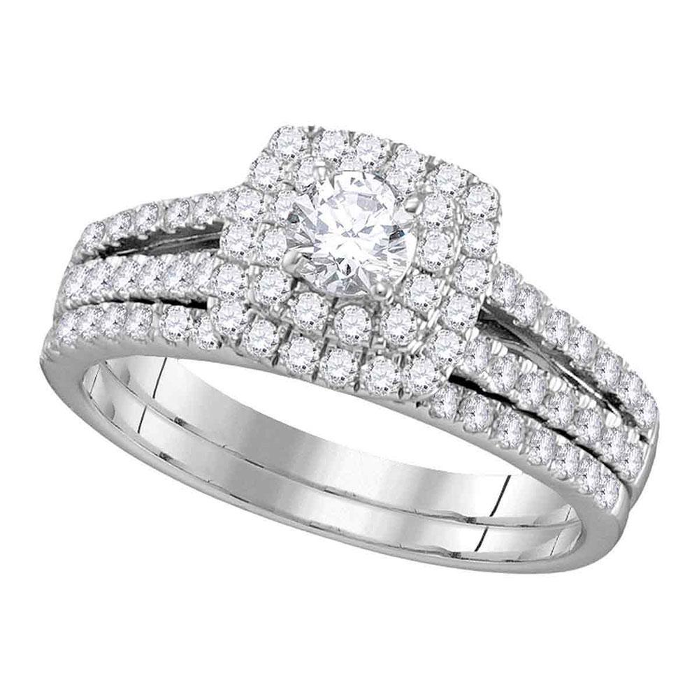 Radiant Love | 14kt White Gold Diamond Halo Bridal Wedding Ring Band Set 1 Cttw | Splendid Jewellery - Splendid Jewellery