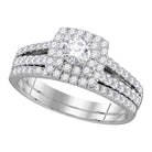 Radiant Love | 14kt White Gold Diamond Halo Bridal Wedding Ring Band Set 1 Cttw | Splendid Jewellery - Splendid Jewellery