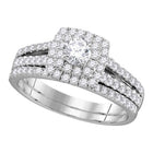 Radiant Love | 14kt White Gold Diamond Halo Bridal Wedding Ring Band Set 1 Cttw | Splendid Jewellery - Splendid Jewellery
