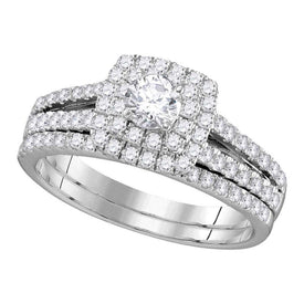 Radiant Love | 14kt White Gold Diamond Halo Bridal Wedding Ring Band Set 1 Cttw | Splendid Jewellery - Splendid Jewellery