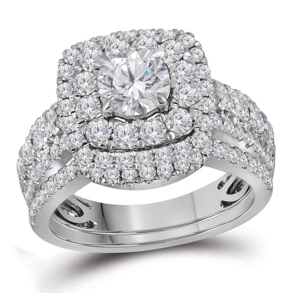 Radiant Love 14kt White Gold Diamond Halo Bridal Wedding Ring Set - Splendid Jewellery