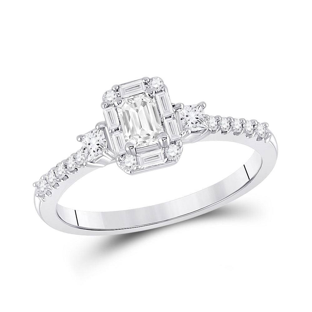 Radiant Love: 14kt White Gold Emerald Diamond 3 - stone Bridal Wedding Engagement Ring 5/8 Cttw - Splendid Jewellery