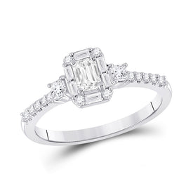 Radiant Love: 14kt White Gold Emerald Diamond 3 - stone Bridal Wedding Engagement Ring 5/8 Cttw - Splendid Jewellery