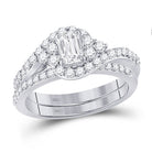 Radiant Love: 14kt White Gold Emerald Diamond Bridal Wedding Ring Band Set - Splendid Jewellery