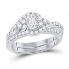 Radiant Love: 14kt White Gold Emerald Diamond Bridal Wedding Ring Band Set - Splendid Jewellery