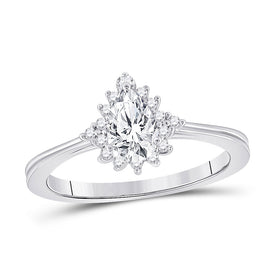 Radiant Love: 14kt White Gold Pear Diamond Solitaire Bridal Wedding Engagement Ring - Splendid Jewellery