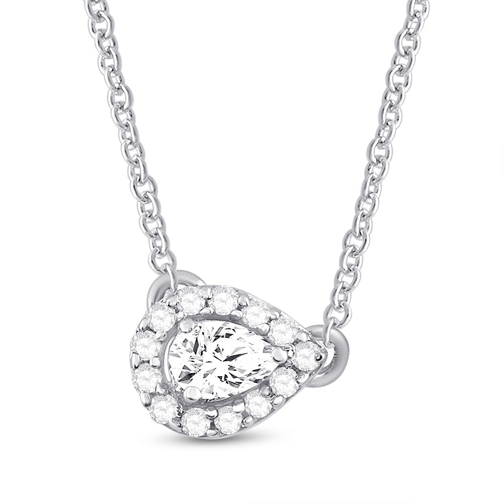 Radiant Love: 14kt White Gold Pear Diamond Solitaire Pendant Necklace - Splendid Jewellery