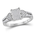 Radiant Love Diamond Heart Ring | 10kt White Gold Womens Round Diamond Double Heart Square Cluster Ring 1/4 Cttw | Splendid Jewellery - Splendid Jewellery
