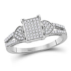 Radiant Love Diamond Heart Ring | 10kt White Gold Womens Round Diamond Double Heart Square Cluster Ring 1/4 Cttw | Splendid Jewellery - Splendid Jewellery