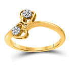 Radiant Love Diamond Heart Ring - 10kt Yellow Gold Womens Round Diamond Slender Double Heart Bypass Ring 1/20 Cttw - Splendid Jewellery