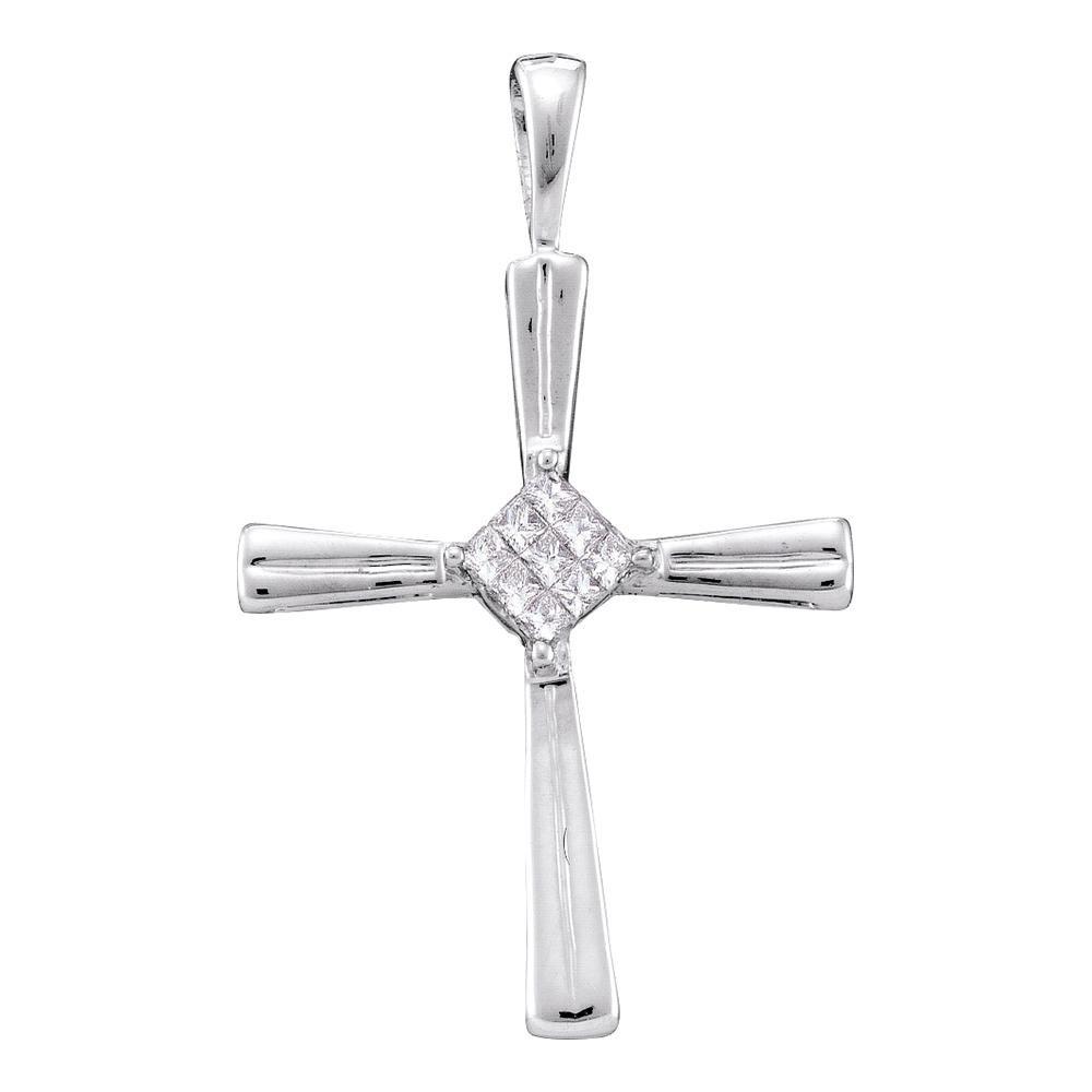 Radiant Princess Diamond Cross Pendant in 14kt White Gold - A Symbol of Elegance and Faith - Splendid Jewellery