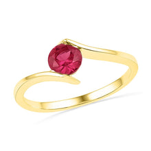 Load image into Gallery viewer, Radiant Red Delight: 10kt Yellow Gold Womens Round Lab - Created Ruby Solitaire Ring 3/4 Cttw - Splendid Jewellery