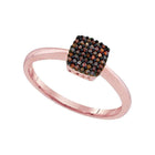 Radiant Red Diamond Cluster Ring | 10kt Rose Gold Womens Round Red Color Enhanced Diamond Square Cluster Ring 1/8 Cttw | Splendid Jewellery - Splendid Jewellery