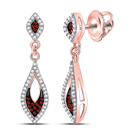 Radiant Red Diamond Dangle Earrings in 10kt Rose Gold - Splendid Jewellery