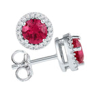 Radiant Red Sparkle: 10kt White Gold Womens Round Lab - Created Ruby Diamond Stud Earrings 1 - 1/3 Cttw - Splendid Jewellery