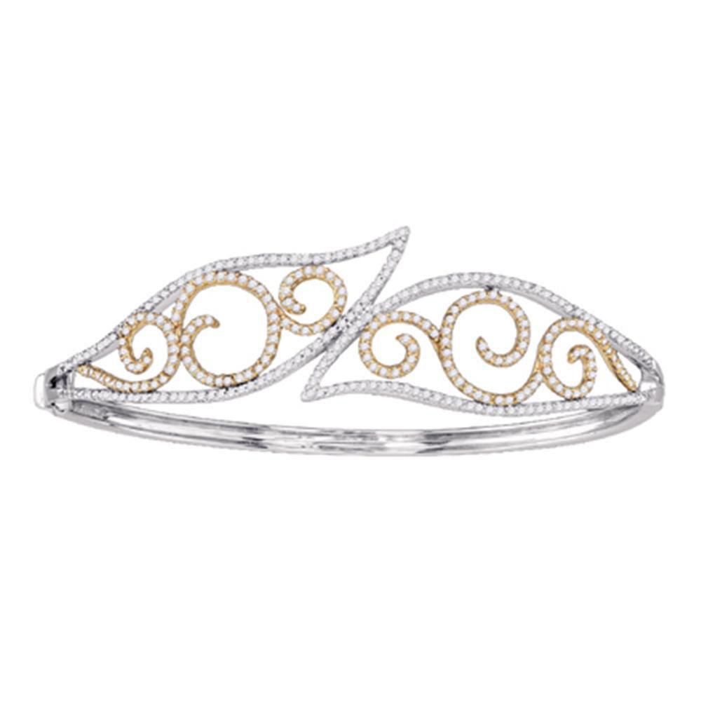 Radiant Reflections: 10kt Two - tone Gold Diamond Curl Bangle Bracelet - Splendid Jewellery
