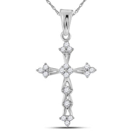 Radiant Reflections: 10kt White Gold Diamond Flared Cross Pendant - Splendid Jewellery