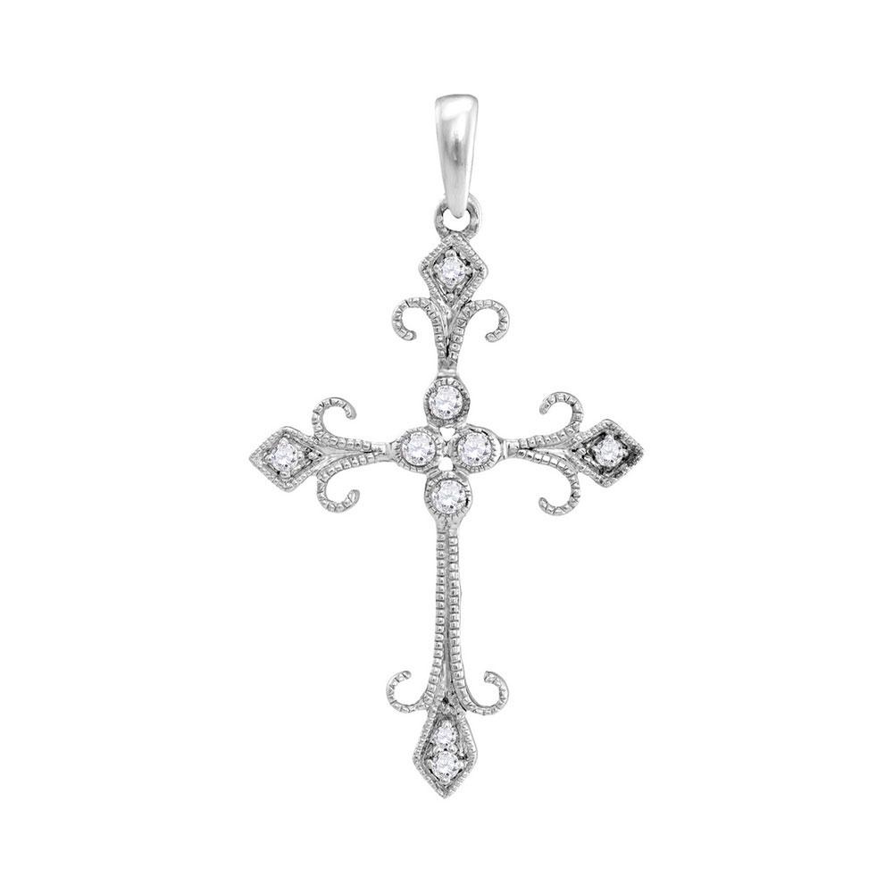 Radiant Reflections: 10kt White Gold Womens Round Diamond Cross Pendant - Splendid Jewellery