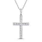 Radiant Reflections: 10kt White Gold Womens Round Diamond Cross Pendant - Splendid Jewellery