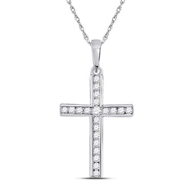 Radiant Reflections: 10kt White Gold Womens Round Diamond Cross Pendant - Splendid Jewellery
