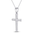Radiant Reflections: 10kt White Gold Womens Round Diamond Cross Pendant - Splendid Jewellery