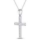 Radiant Reflections: 10kt White Gold Womens Round Diamond Cross Pendant - Splendid Jewellery