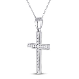 Radiant Reflections: 10kt White Gold Womens Round Diamond Cross Pendant - Splendid Jewellery