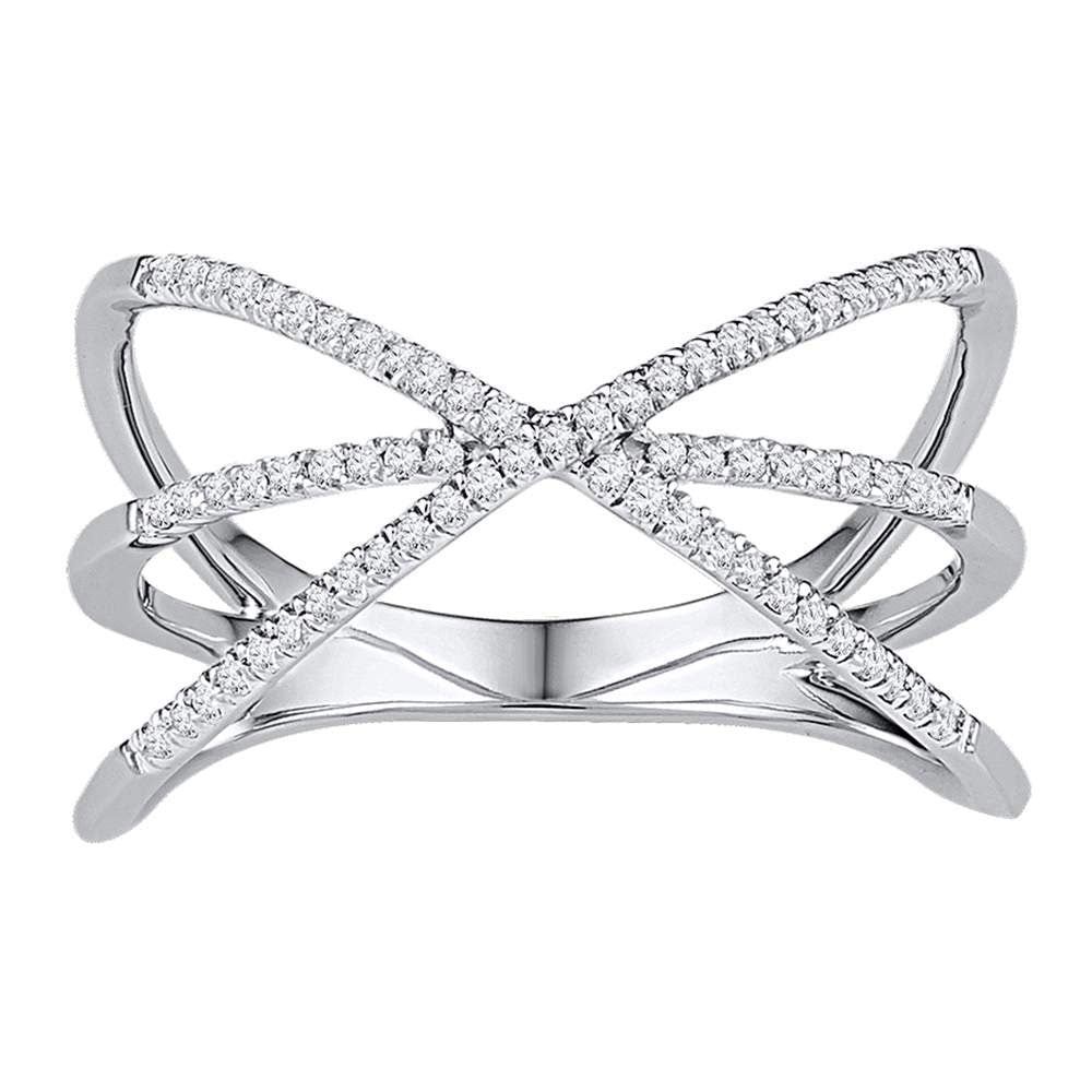 Radiant Reflections | 10kt White Gold Womens Round Diamond Negative Space Band Ring 1/5 Cttw - Splendid Jewellery