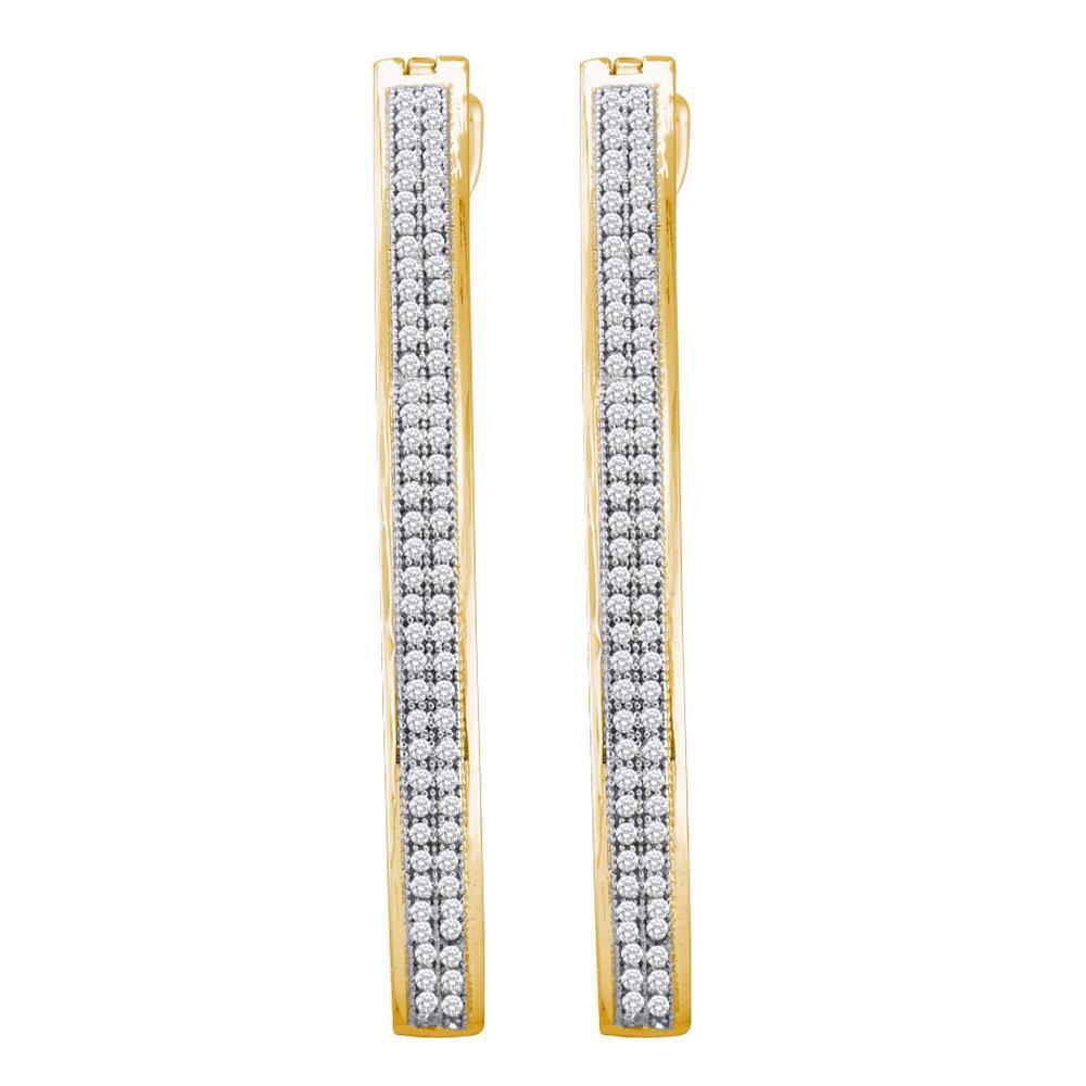 Radiant Reflections: 10kt Yellow Gold Womens Round Diamond Slender Double Row Hoop Earrings 1/2 Cttw - Splendid Jewellery
