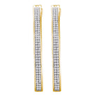 Radiant Reflections: 10kt Yellow Gold Womens Round Diamond Slender Double Row Hoop Earrings 1/2 Cttw - Splendid Jewellery