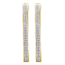 Load image into Gallery viewer, Radiant Reflections: 10kt Yellow Gold Womens Round Diamond Slender Double Row Hoop Earrings 1/2 Cttw - Splendid Jewellery