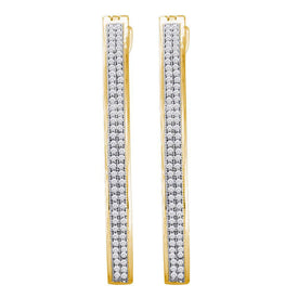 Radiant Reflections: 10kt Yellow Gold Womens Round Diamond Slender Double Row Hoop Earrings 1/2 Cttw - Splendid Jewellery
