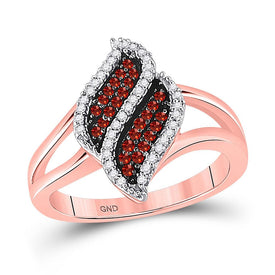 Radiant Rose: 10kt Rose Gold Red Diamond Oval Cluster Split - shank Ring - Splendid Jewellery