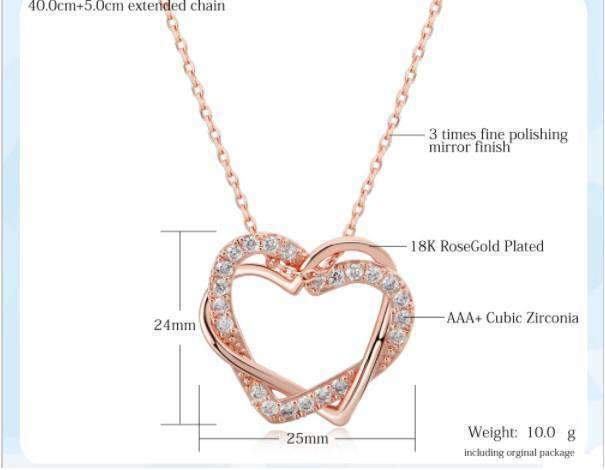 Radiant Rose Gold Heart Pendant With Cubic Zirconia Crystal - Silver Jewellery for Women - Splendid Jewellery