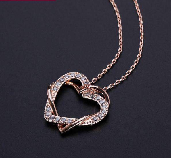 Radiant Rose Gold Heart Pendant With Cubic Zirconia Crystal - Silver Jewellery for Women - Splendid Jewellery