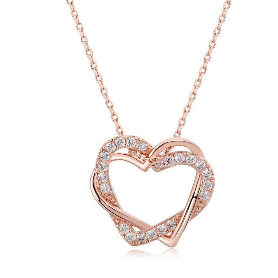 Radiant Rose Gold Heart Pendant With Cubic Zirconia Crystal - Silver Jewellery for Women - Splendid Jewellery