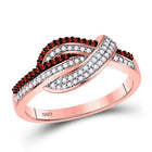 Radiant Ruby Knot Fashion Ring - 10kt Rose Gold Womens Round Red Color Enhanced Diamond Knot Fashion Ring 1/4 Cttw - Splendid Jewellery