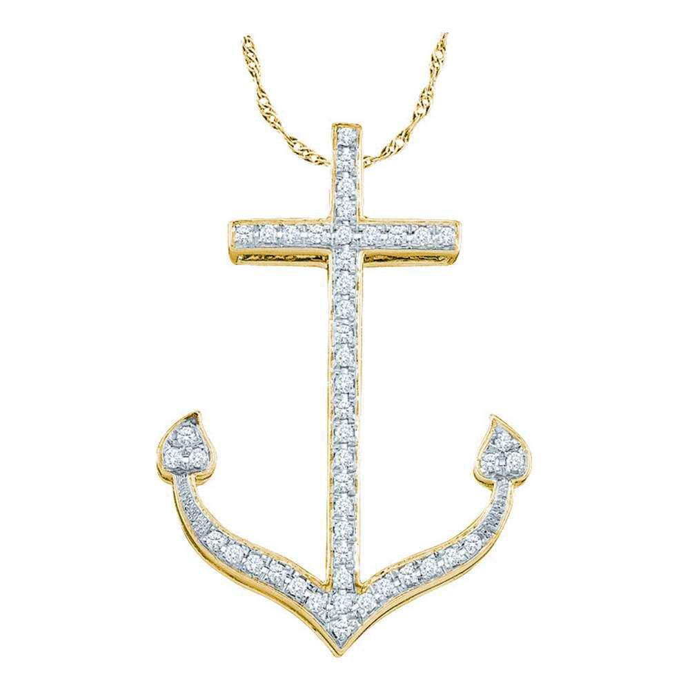 Radiant Seascape Diamond Pendant | 10k Yellow Gold Round Diamond Womens Anchor Nautical Pendant 1/6 Cttw | Splendid Jewellery - Splendid Jewellery